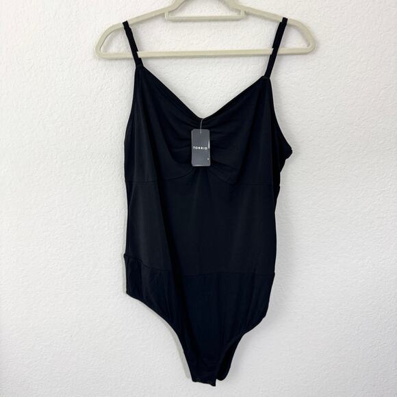 Torrid Womens Studio Knit Shirred Cami Bodysuit Size 1X Minimal Stretch Black - Picture 1 of 8